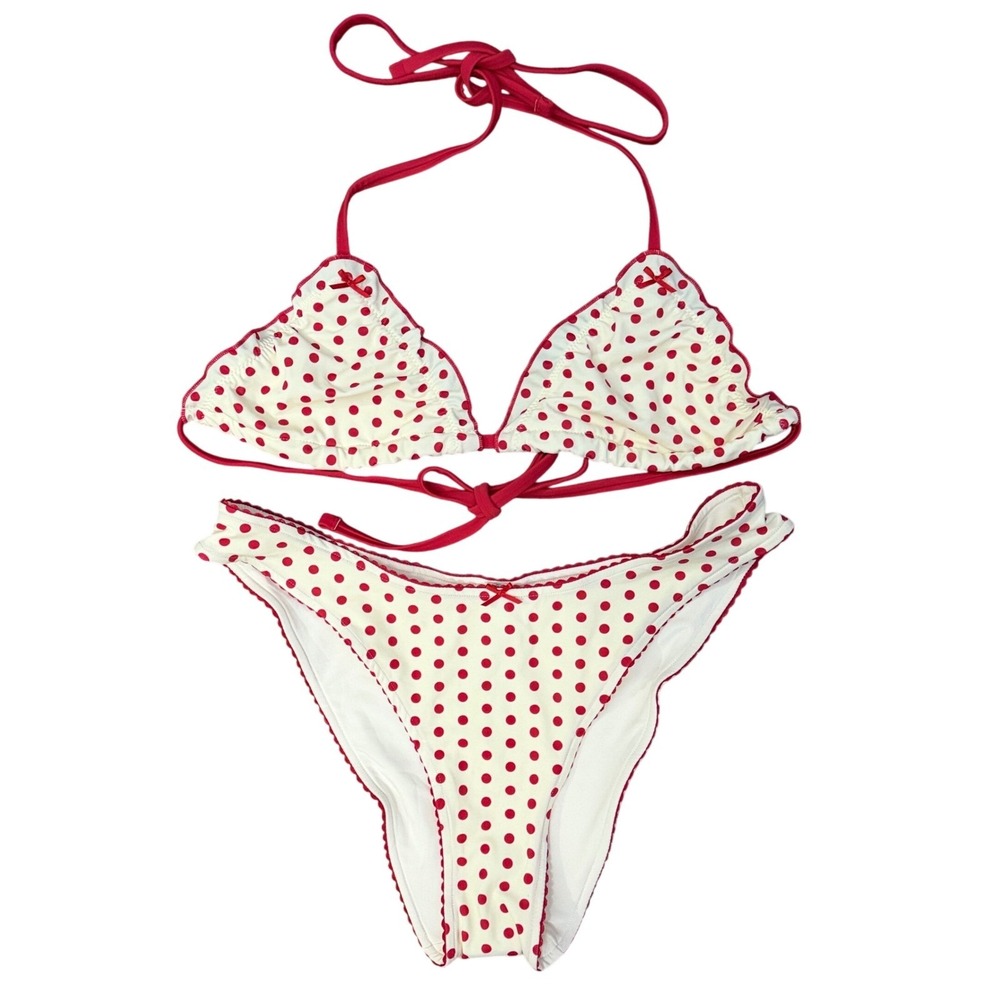 PINK Victoria's Secret White Bikini with Red Polka Dots